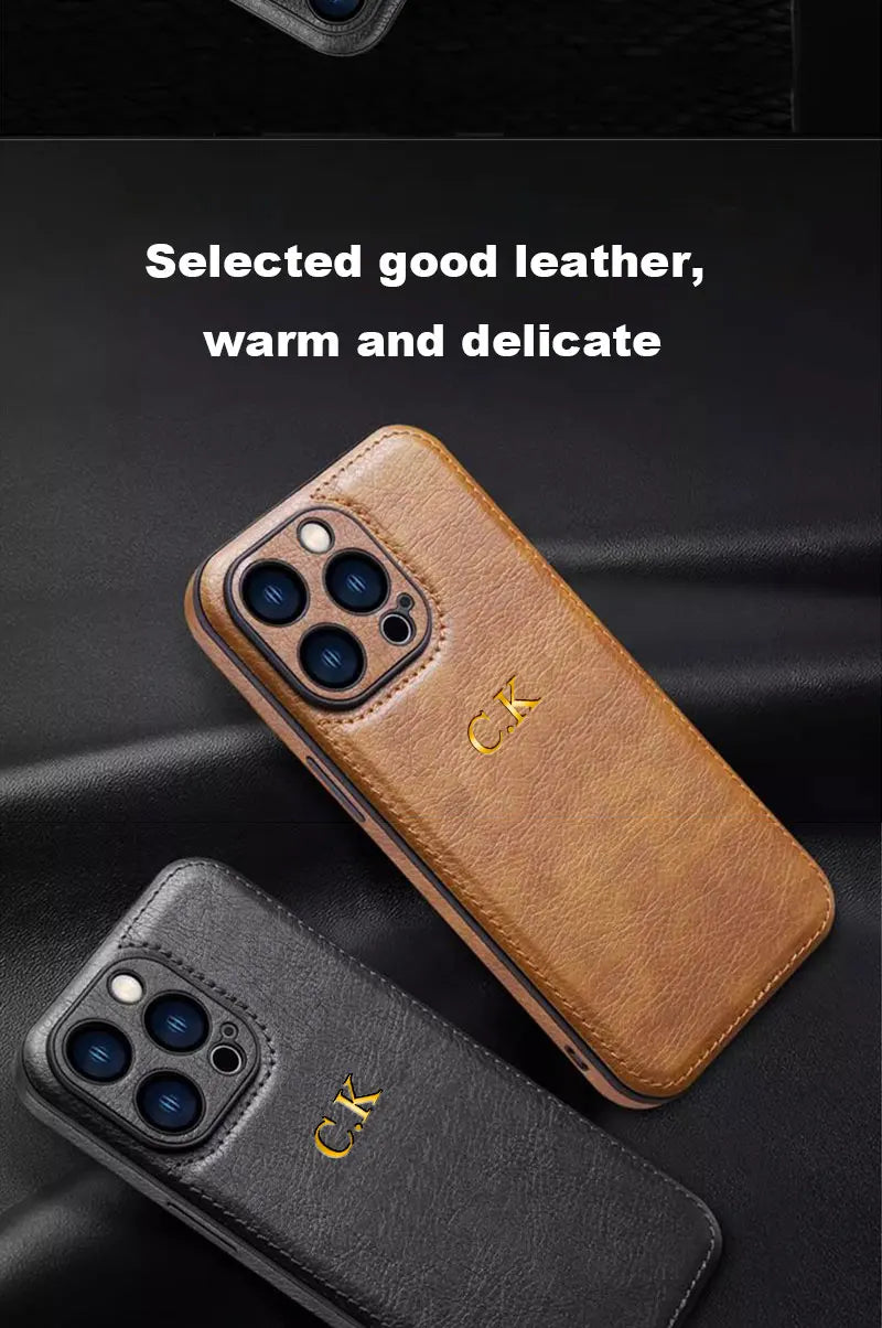 Personalized Name Classic Leather Case For iPhone 17 16 15 14 13 12 11 Pro Max 17 Air Luxury Customized Initials Engraved Cover Quick Pick Grocers