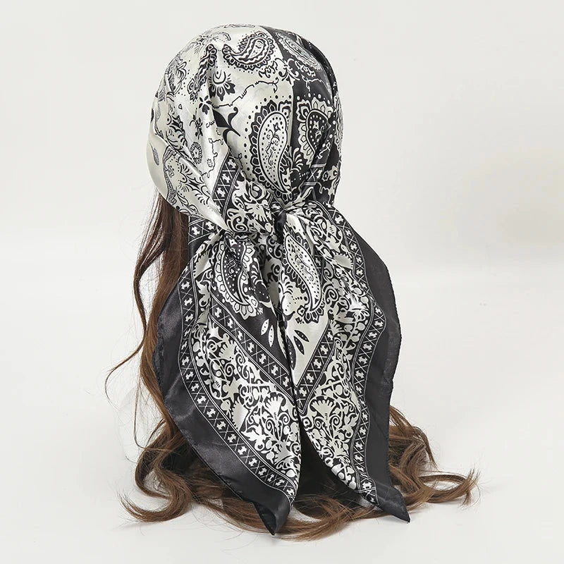 Satin Square Scarf Women Muslim Hijab Elegant 2025 Print Silk Neckerchief Shawl Wraps Headband Handle Hair Accessories Bandana Econic Blanks