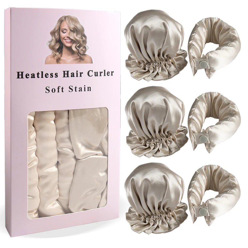 3pc Satin Heatless Curling Rod with Hair Caps, Soft Overnight Curling Rod Headband for Long Hair, DIY Hairstyling Tools Quick Pick Grocers