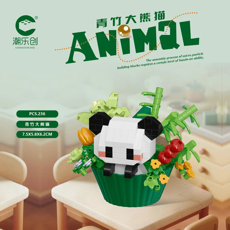 Cute dessert small animals potted bouquet cartoon doll panda puppy building block ornament children toys gift Quick Pick Grocers