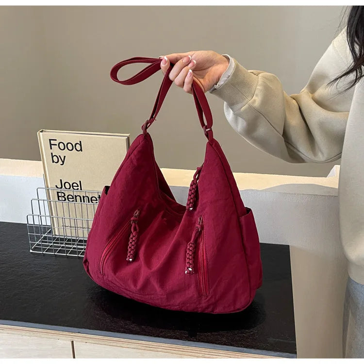 Trendy Women's Soft Cloth Shoulder Bag Solid Color Student 2026 Spring Y2k Casual Style Big Handbags Crossbody Bags for Women Quick Pick Grocers