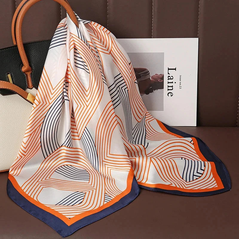 Luxury Print Satin Silk Square Scarf for Women Shawl Hijab Neckerchief Female Hair Ribbon Headband Fashion Wrap Bandana 2023 New Econic Blanks