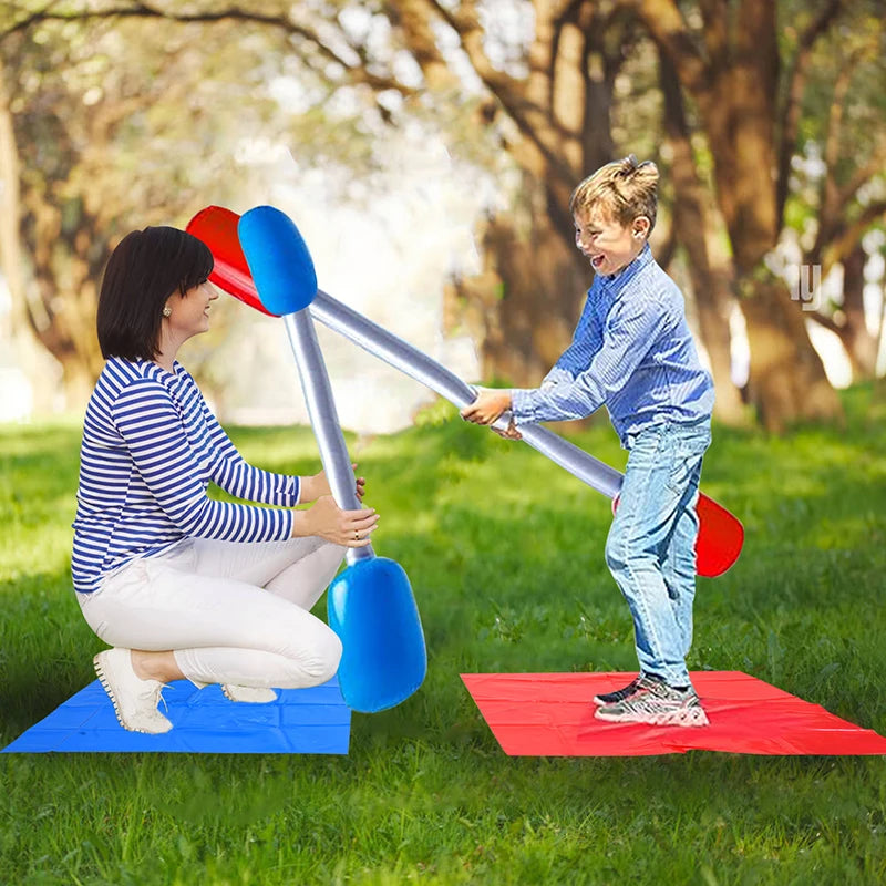 1Set Red Blue Inflatable Sticks Kids Toys Pvc Air Hammer Yard Game Sticks with Mats for Boys Girls Party Confrontation Game Toy Quick Pick Grocers