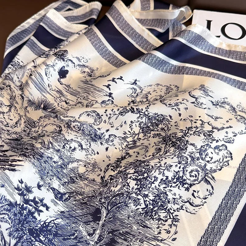 1pcs 70cm Plant-printed Scarf Women Simulated Silk Elegant and Versatile Headwear Bag Clothing and Accessories Square Scarf Quick Pick Grocers