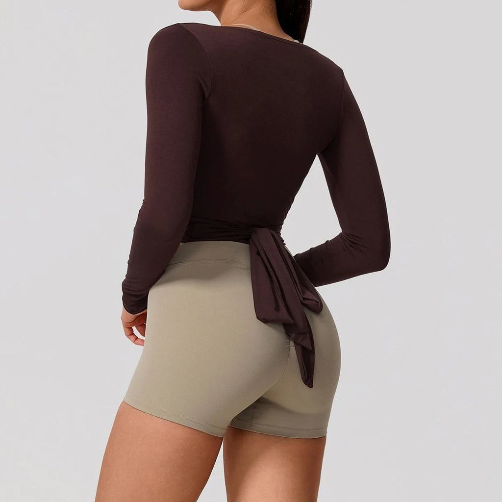 Hearuisavy Summer Women's Yoga Shirt Long Sleeve Sportswear Gym Breathable Quick Dry Sports Top Pilates Dance Ballet Wrap Tops Quick Pick Grocers