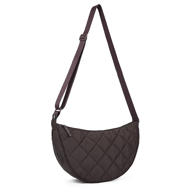 Waist Half Moon Belt Bag Solid Color Crossbody Bag Large Capacity Shoulder Bags Portable Nylon Plaid Travel Bags for Commuting Quick Pick Grocers