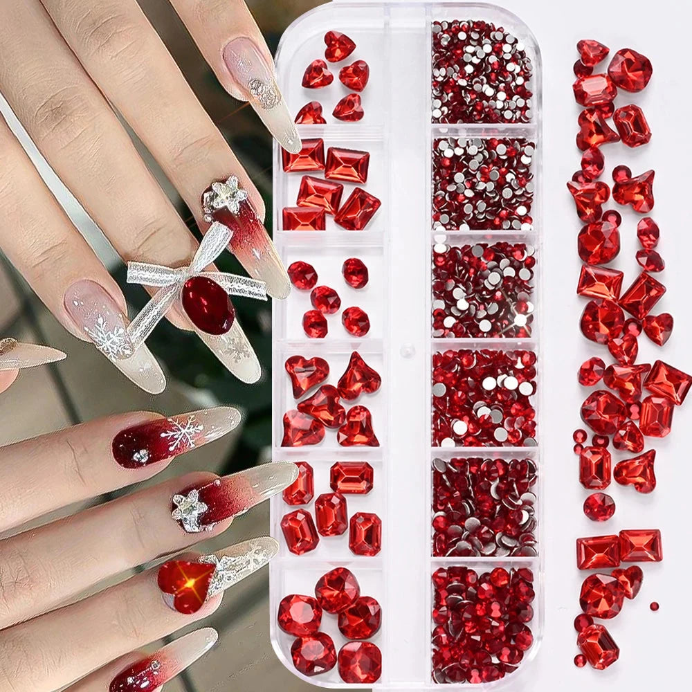 180pcs AB Flatback Glass Nail Art Rhinestones Multi-shape Mixed Diamond Gems Blue Purple Crystal Stones For DIY Nail Decoration Econic Blanks