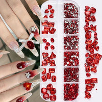 180pcs AB Flatback Glass Nail Art Rhinestones Multi-shape Mixed Diamond Gems Blue Purple Crystal Stones For DIY Nail Decoration Econic Blanks