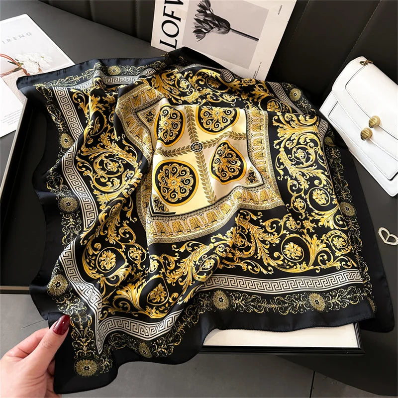 2025 New Fashion 70X70cmPrinted Women's Scarf Pashmina Silk Scarf Square Shawl Decorative Headband Neck Luxury Design Bandana Quick Pick Grocers