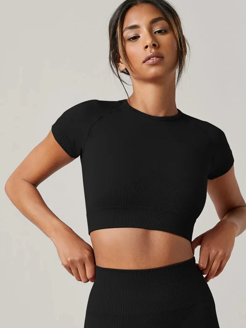 Women Yoga Top Seamless Sport T Shirts Fitness Clothes Short Sleeve Yoga Shirt Gym Top Running Active Wear Sport Top Quick Pick Grocers