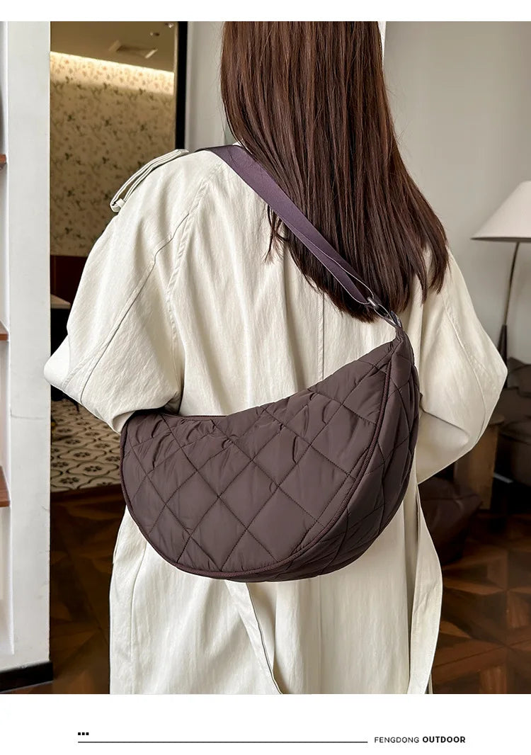 Waist Half Moon Belt Bag Solid Color Crossbody Bag Large Capacity Shoulder Bags Portable Nylon Plaid Travel Bags for Commuting Quick Pick Grocers