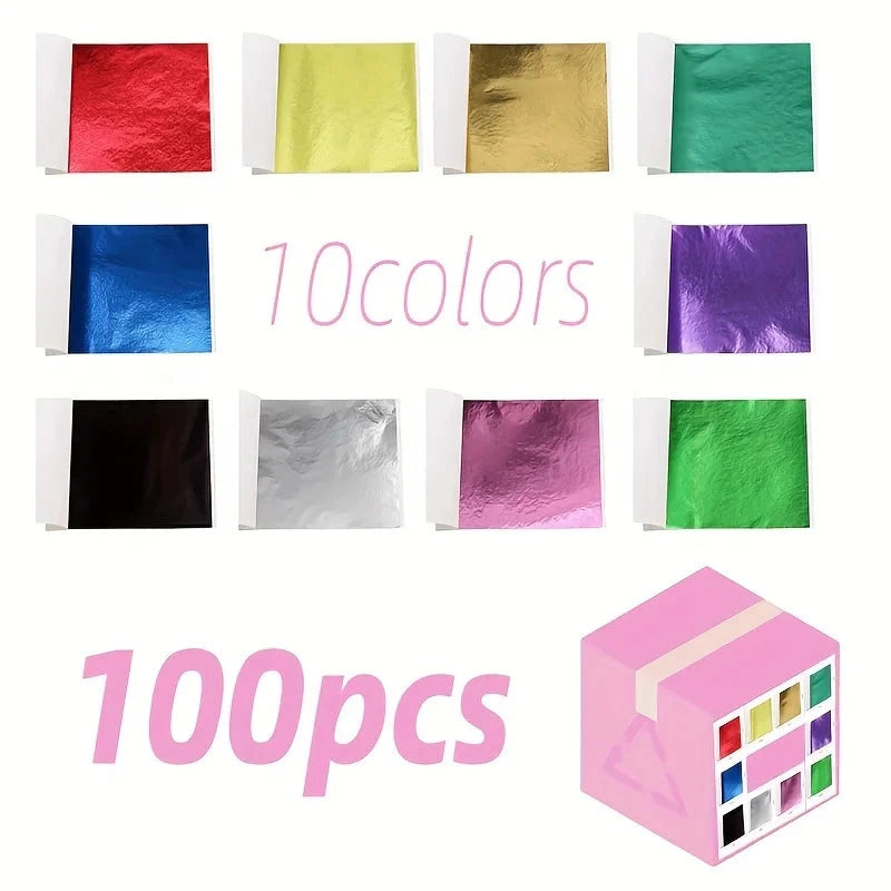 100 Sheets DIY Nail Gold Leaf Sheets Painting Gold Leaf Paper Art Craft Paper Birthday Party Wedding Cake Dessert Decorations Econic Blanks