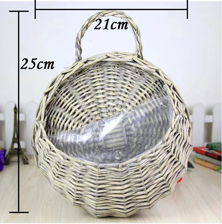 Hand Made Wicker Rattan Flower Planter Wall Hanging Wicker Rattam Basket Garden Vine Pot Plants Holder Garden Pots Wall Planter Quick Pick Grocers