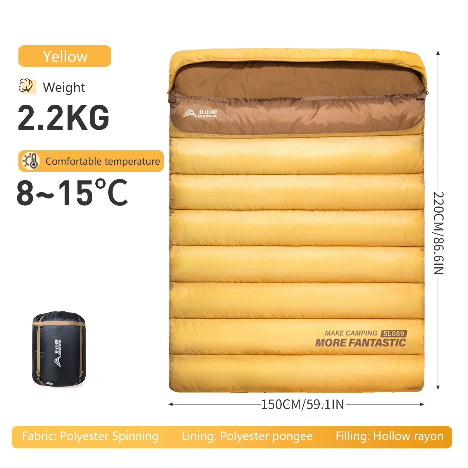 BSWOLF 2 Person Camping Sleeping Bag Four Seasons Portable Winter Sleeping Bag for Outdoor Camp Travel Hiking