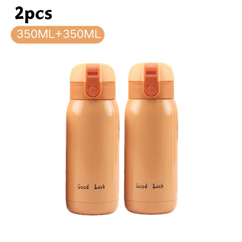 200/350ml Cute Mini Thermos Cup Stainless Steel Thermal Coffee Mug Portable Vacuum Flask Insulated Water Bottle with Button Lid Quick Pick Grocers