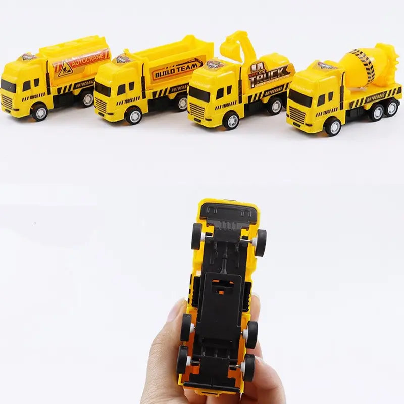 4 Pack Pull Back Cars, Friction Powered Toy Vehicles Construction Set - Dump Truck Crane for Toddlers Boys Girls Gift Quick Pick Grocers
