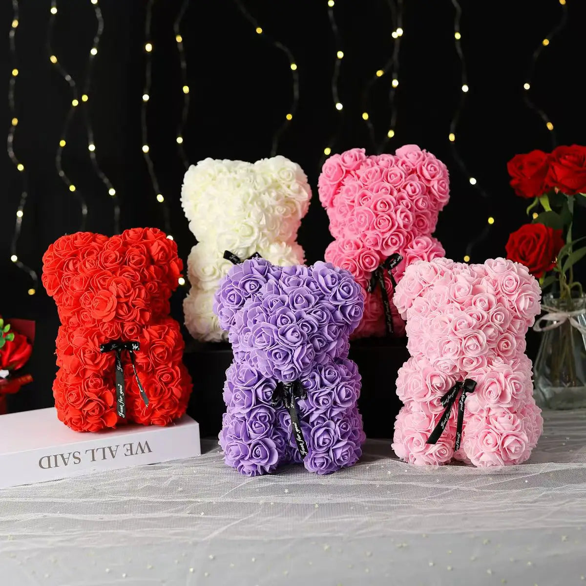 25cm Artificial Teddy Rose Flower Bear with Box Romantic Valentines Day Gift Girlfriend Women Anniversary Wedding Party Supplies Quick Pick Grocers