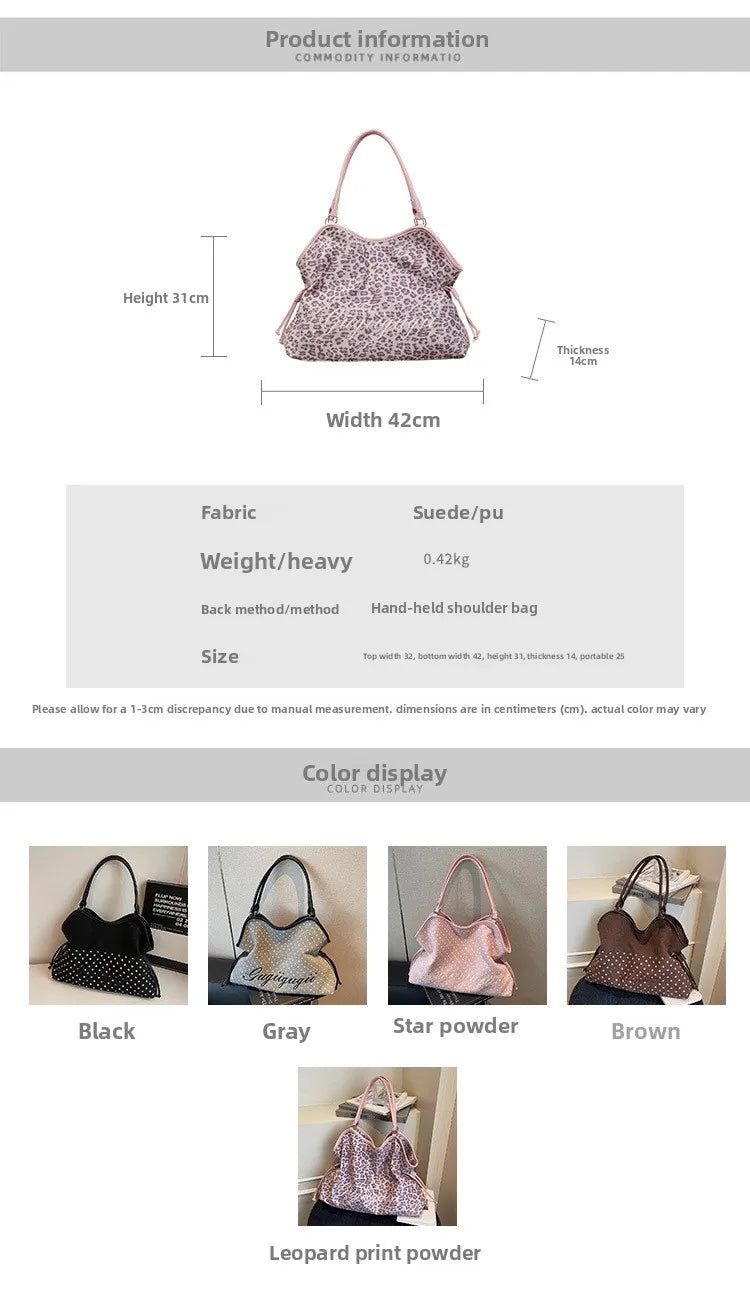 Brand Women's Shoulder Bag Y2k Fashion Sweet Polka Dot Handbag Korean Casual Versatile Leopard Print Brown Frosted Tote Bags Quick Pick Grocers