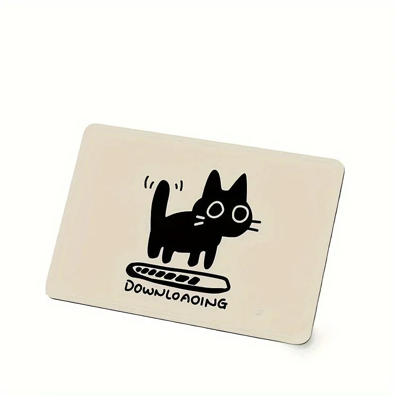 Black Cat Illustration Mouse Pad Small Office Table Mats Computer Accessories Washable Non-slip Rubber with Precision Lock Edge Quick Pick Grocers