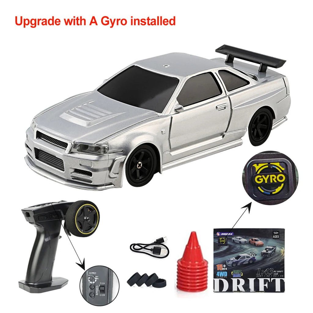 Upgraded Gyro 1/43 RC Drifting Car Racing RTR 4WD High Speed Radio Control Model 2.4G Drift Race Vehicle Mini Gifts Econic Blanks