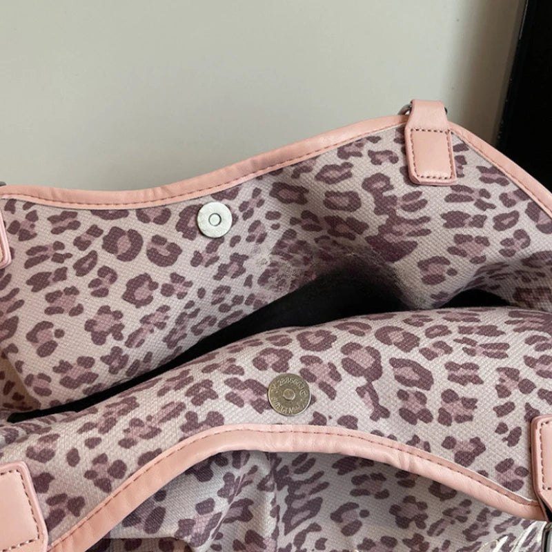 Brand Women's Shoulder Bag Y2k Fashion Sweet Polka Dot Handbag Korean Casual Versatile Leopard Print Brown Frosted Tote Bags Quick Pick Grocers