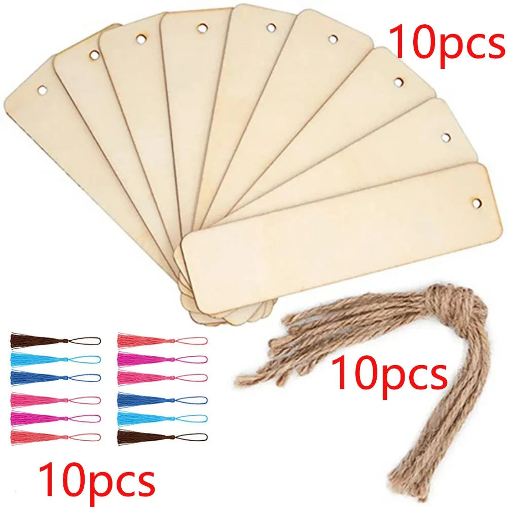 10/20/60Pcs Wood Bookmark Bulk Blank Hanging Label Wooden Bookmarks Sign Unfinished Label Ornaments With Tassel Ropes DIY Crafts Econic Blanks