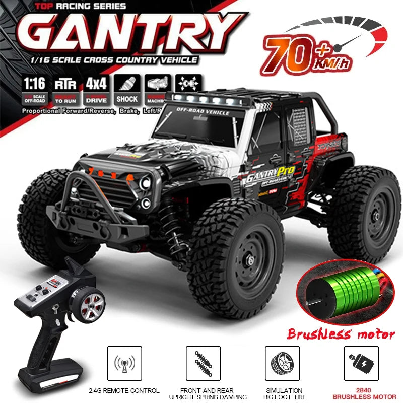 16103PRO 2.4GHz 70KM/H Professional RC Car: Brushless Motor, 1:16 Scale 4WD High-Speed Off-road Climbing Vehicle Wtith LED Light Econic Blanks