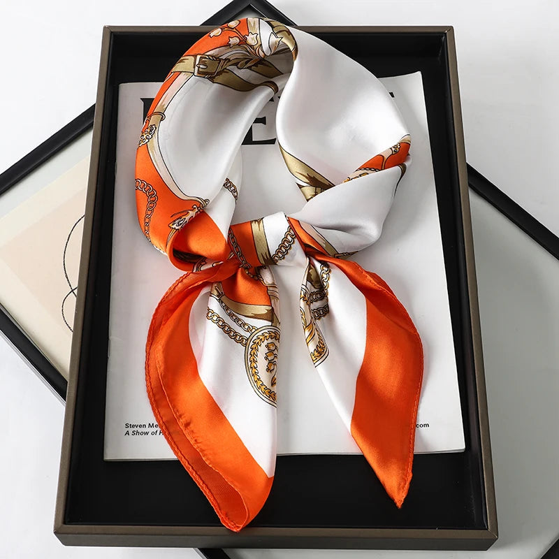 60Colors Luxury Scarf Women 70*70Cm Silk Feel Square Hair Wrapping Foulard Satin Shawl Big Size Head Bandana Hijab Handkerchief Quick Pick Grocers