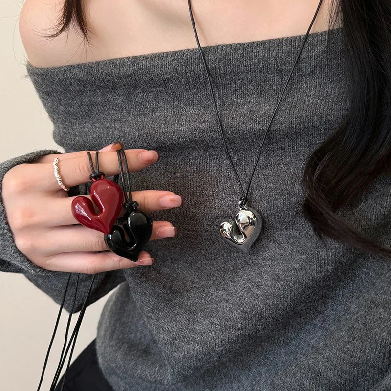 LATS Red Heart Pendant Necklace Vintage 80s Aesthetic Love Inspired Choker New Fashion Romantic Heart Necklace for Women Quick Pick Grocers