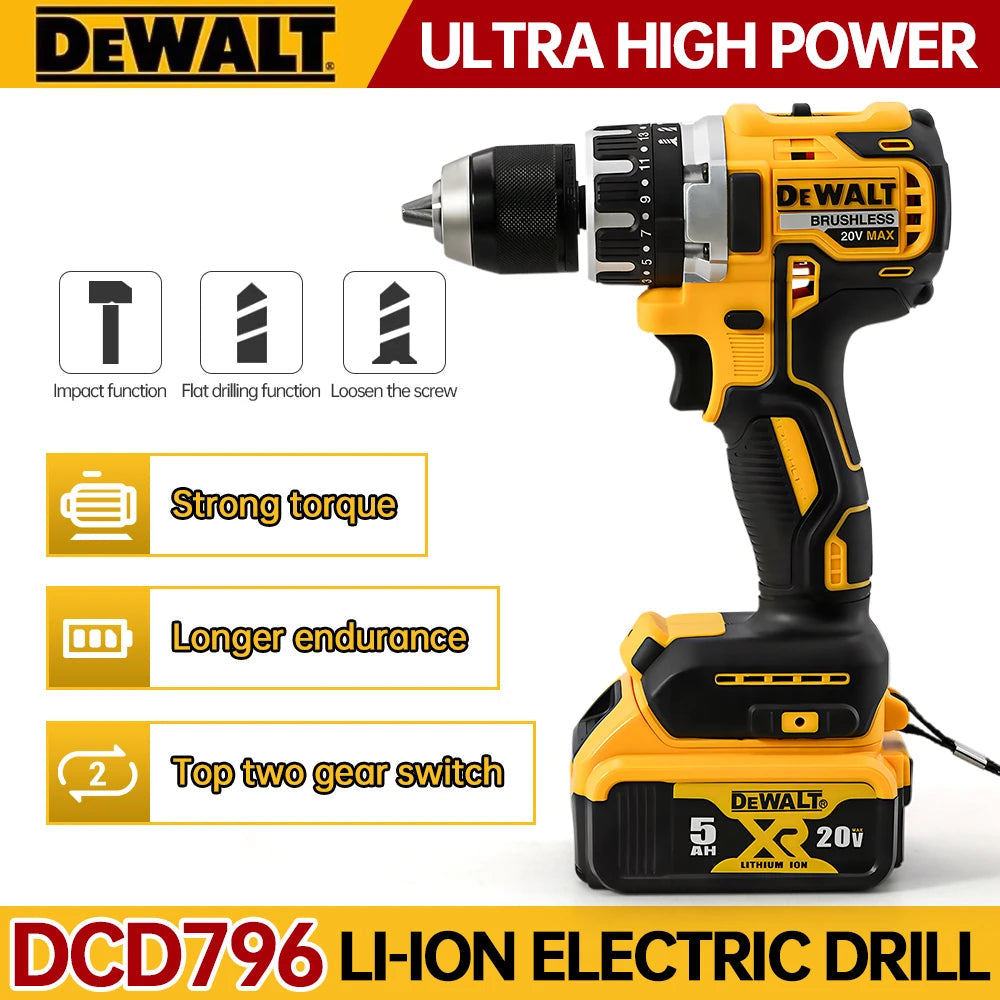 Dewalt DCD796 Compact Cordless Brushless Impact Drill LED Light Powerful Multi-functional Electric Power Tool 20V Battery Quick Pick Grocers