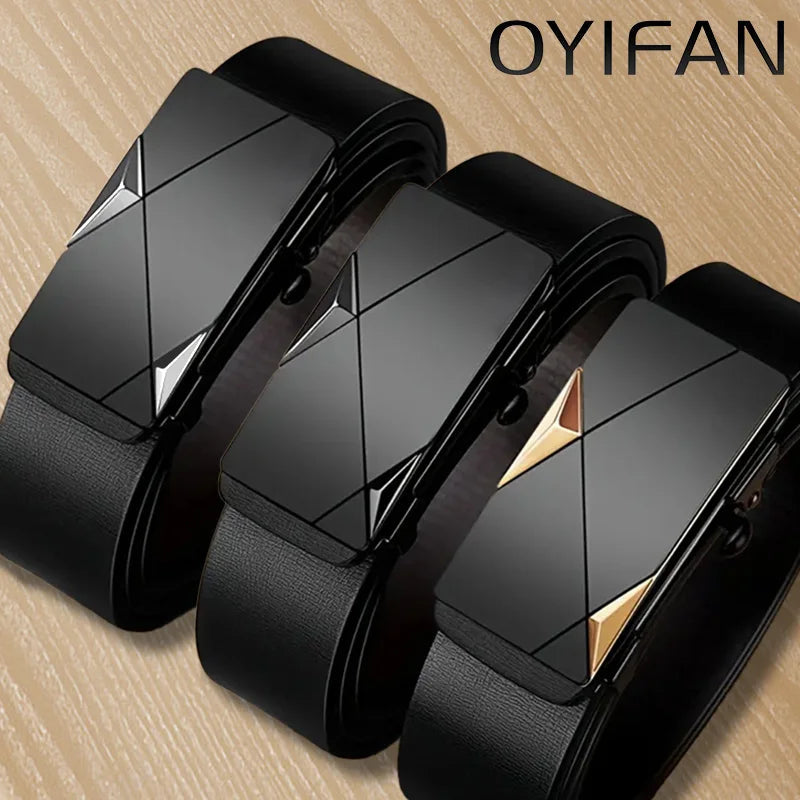 OYIFAN Fashion Men's Belt Men's Genuine Leather Belt Automatic Buckle Ratchet Belt Random Adjustment Quick Pick Grocers