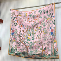 90Cm French Jungle Large Square Scarf Decorative Fashion Trend Flowers High Quality Twill Silk Travel Shawl Sunscreen Quick Pick Grocers