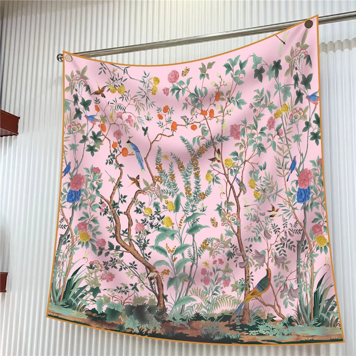 90Cm French Jungle Large Square Scarf Decorative Fashion Trend Flowers High Quality Twill Silk Travel Shawl Sunscreen Quick Pick Grocers