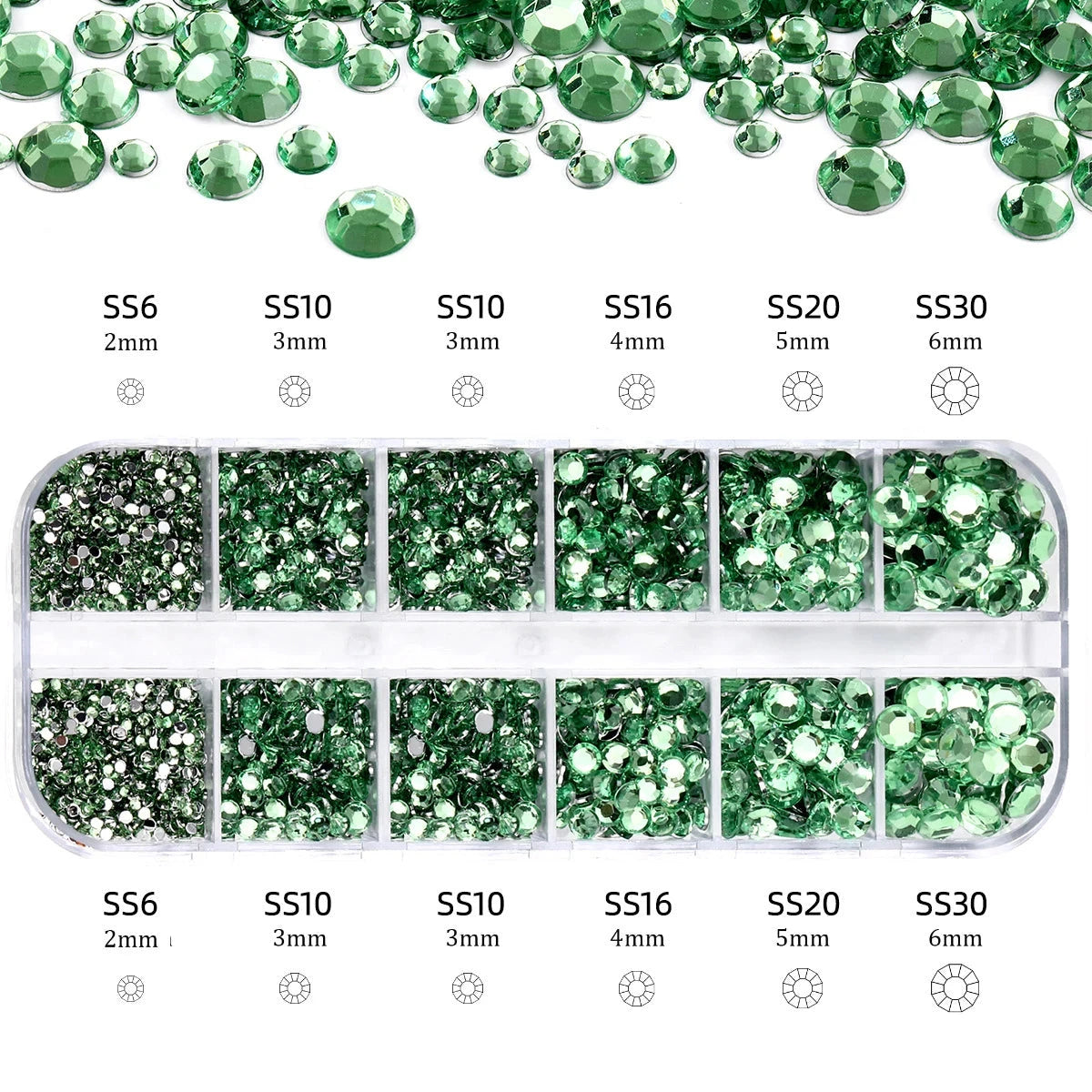2400pcs+ Shiny Clear Crystal Gems Nail Rhinestones 1.5-4mm Mixed Round Glass Stone Flatback Nail Charms 12grids Nail Diamond DIY Econic Blanks
