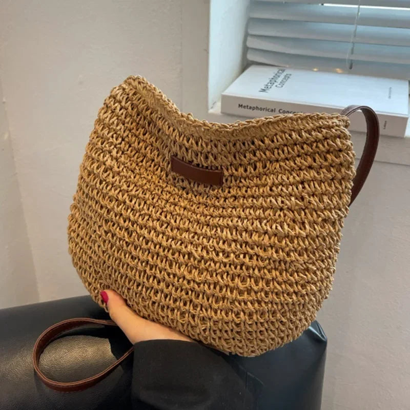 Ladies Fashion Summer Straw Crossbody Bag Women Beach Holiday Shopping Woven Shoulder Handbag Messenger Purses For Women Bags Quick Pick Grocers