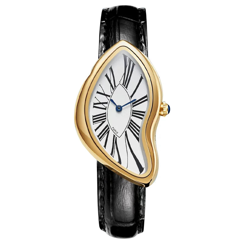Medieval Retr Watches Alien Watches Melt And Twist Y2k Ladies Men Leather Strap  Advanced Quartz Watch Irregular Case Leather Quick Pick Grocers