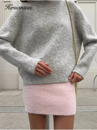 Hirsionsan Basic O Neck Basic Sleeve Sweater Women 2025 Oversized Short Knitted Wool Pullover Female Casual Thick Warm Soft Tops Quick Pick Grocers