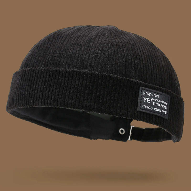 Autumn and winter corduroy brimless casual hat, personalized yuppie hat, men's and women's striped velvet melon skin hat Quick Pick Grocers