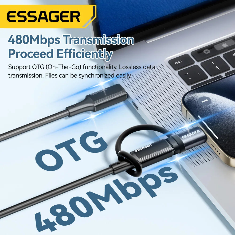 Essager Lighting To USB C Adapter 3A Fast Charging OTG for iPhone 15 xr Pro Type C To Lighting iPhone Connector OTG Converter Quick Pick Grocers