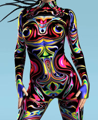 Colorful Rainbow Abstract Geometry 3D Print Women Sexy Skinny Jumpsuit Carnival Holiday Party Cosplay Costumes Fancy Bodysuit Quick Pick Grocers