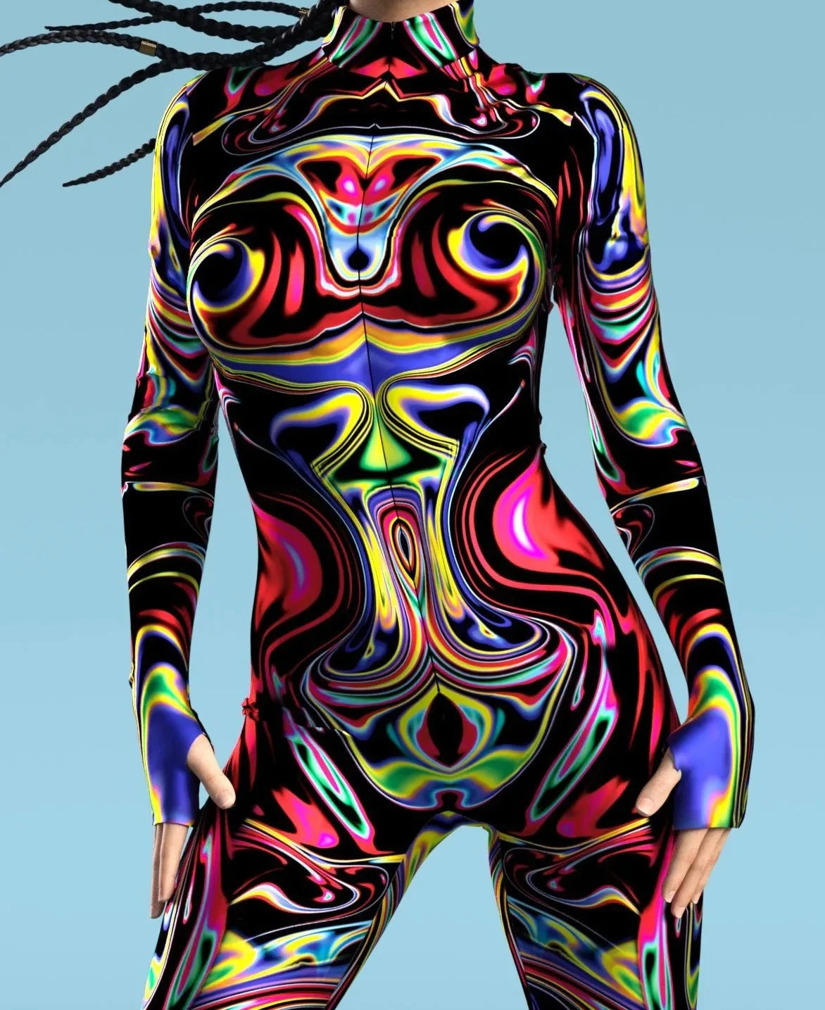 Colorful Rainbow Abstract Geometry 3D Print Women Sexy Skinny Jumpsuit Carnival Holiday Party Cosplay Costumes Fancy Bodysuit Quick Pick Grocers