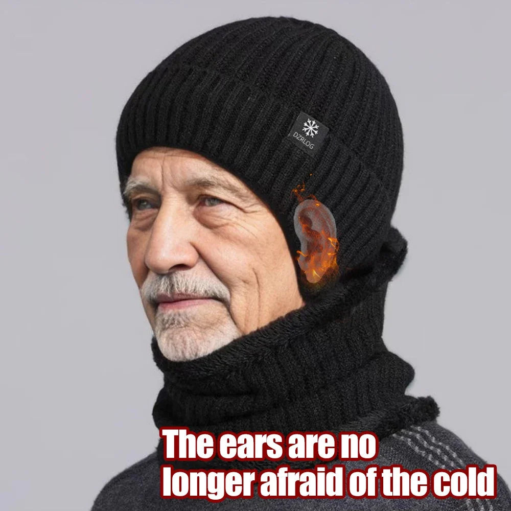 Outdoor Men Winter Knitted Hat Plush Warmth Peaked Cap Earmuff Casual Fashion Faux Fur Lined Bomber Hats Cycling Ear Protection Purest Peak