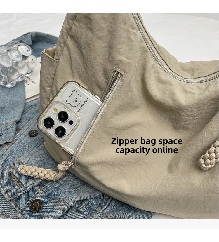 Trendy Women's Soft Cloth Shoulder Bag Solid Color Student 2026 Spring Y2k Casual Style Big Handbags Crossbody Bags for Women Quick Pick Grocers