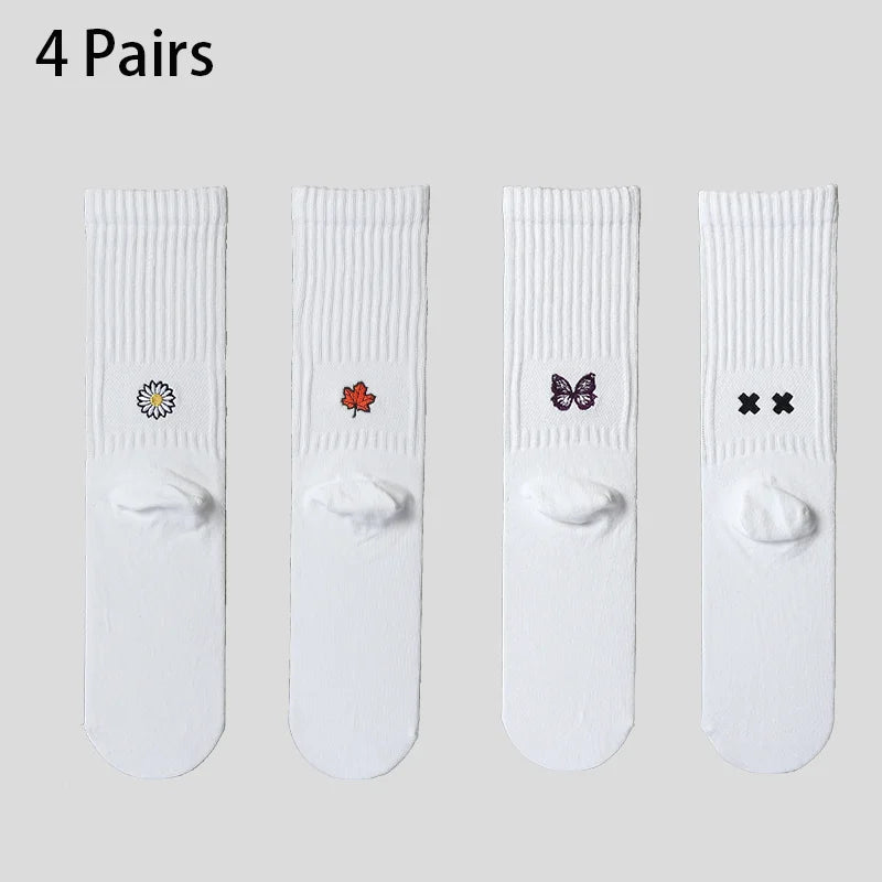 4 Pairs Men's Cotton Work Socks Cushioned Long Running Breathable Ankle Crew Socks  Casual Socks for Men Cycling socks Quick Pick Grocers