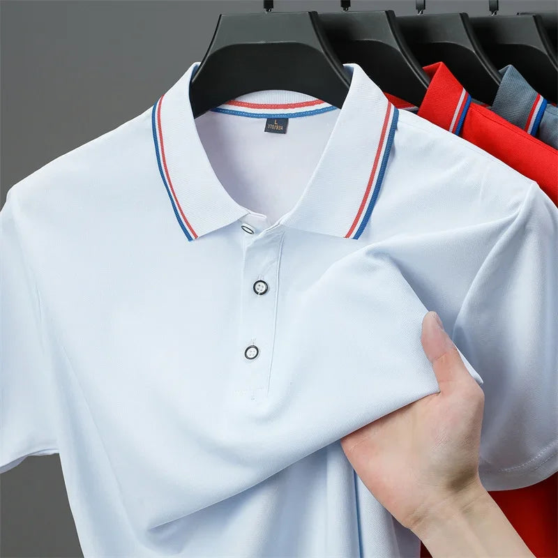 2025 New Men's Casual Solid Color Short Sleeved Polo Shirt Summer Fashionable and Comfortable Versatile Top Quick Pick Grocers