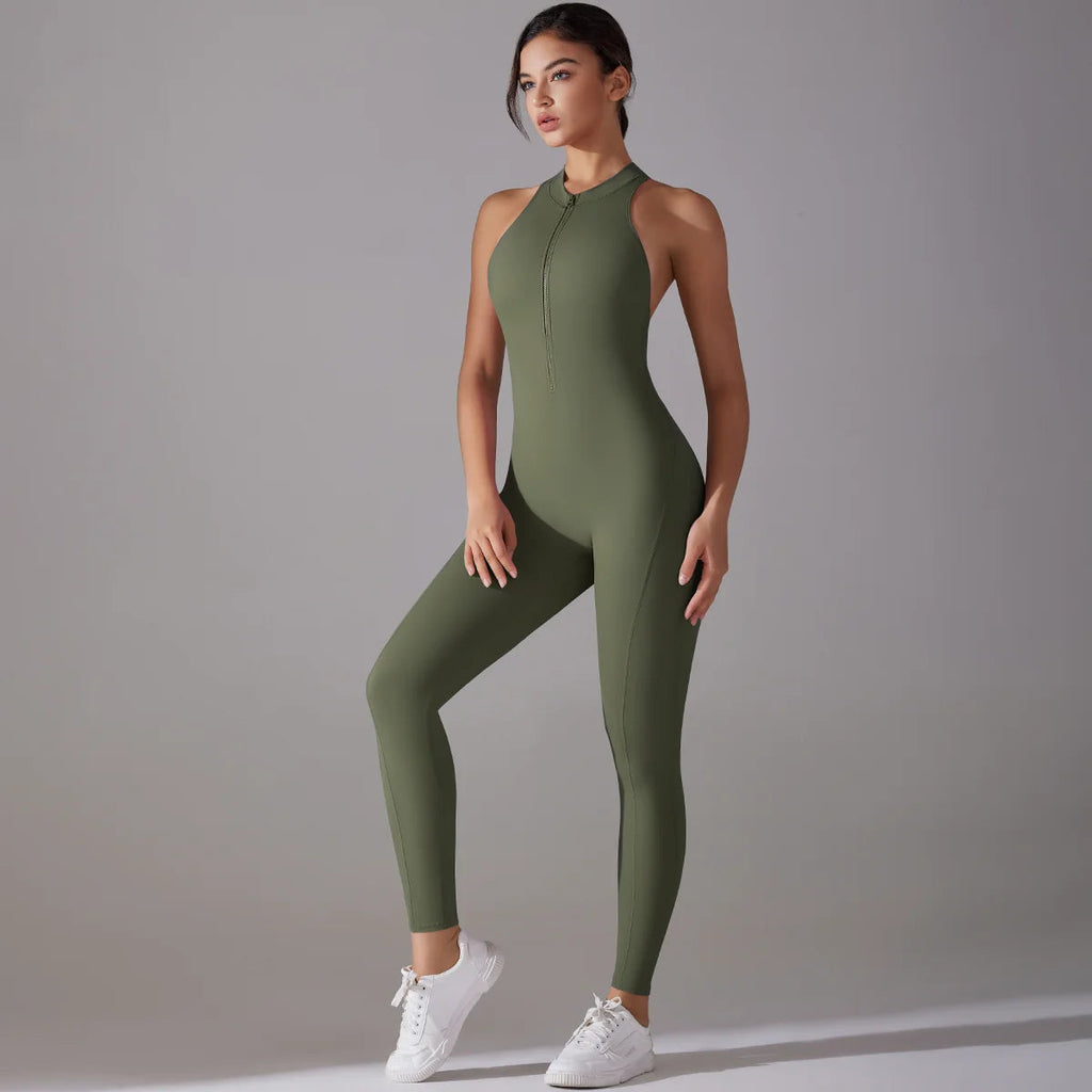 Sexy Hollow Backless Scrunch Sporty Jumpsuit Raises Butt Woman Gym Set One Piece Sport Suit Sleeveless Zip Yoga Fitness Overalls Quick Pick Grocers