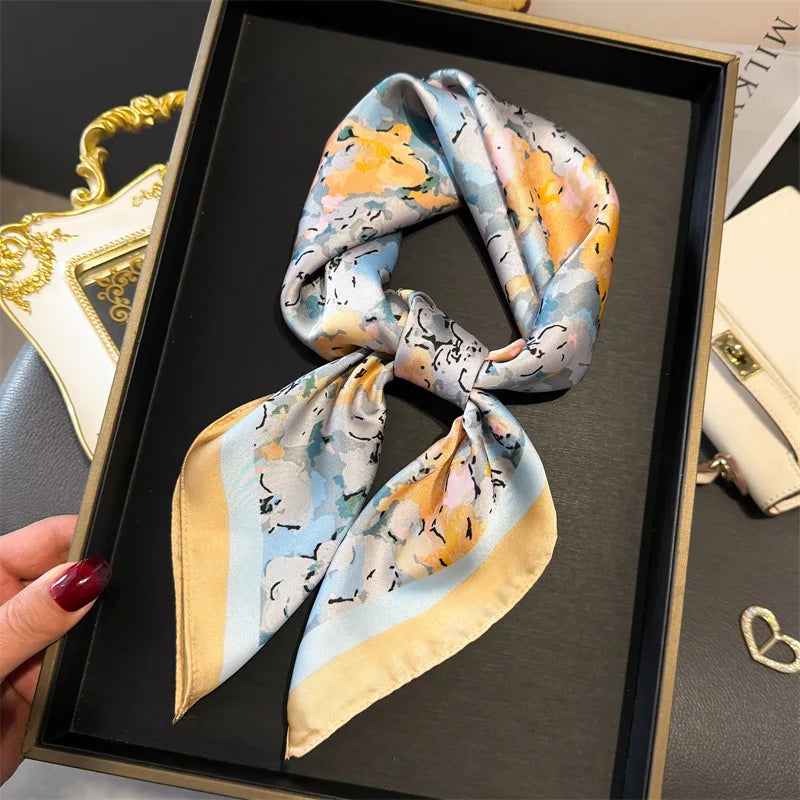 Bohemian Style Print Luxury Brand Silk Square Scarf Women Satin Shawls Neckerchief Wrap Scarves Bandana Hair Hjiab Floral Quick Pick Grocers