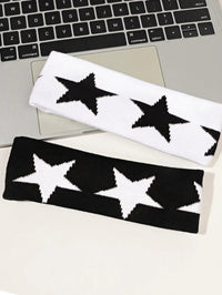 1/2Pcs Black White Star Headbands for Women Girls Yoga Workout No Slip Soft Hair Accessories Head Wraps Fashion Hairbands Quick Pick Grocers