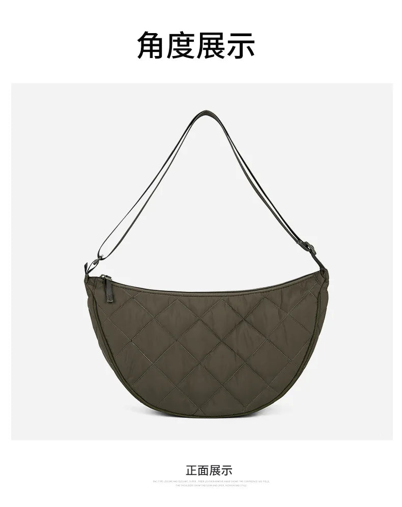 Waist Half Moon Belt Bag Solid Color Crossbody Bag Large Capacity Shoulder Bags Portable Nylon Plaid Travel Bags for Commuting Quick Pick Grocers