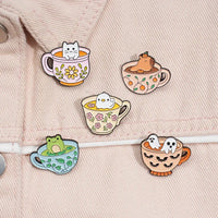 Creative Coffee Cup Animal Collection Enamel Pins Ghost Duck Capybara Frog Brooch Lapel Badge Cute Halloween Jewelry Kid Gift  ﻿ Quick Pick Grocers